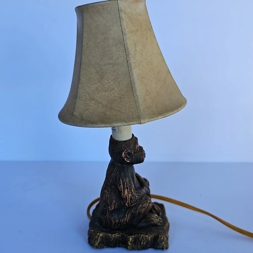 Vtg Art Deco Seated Sitting Monkey Table Lamp Nightlight with Lampshade 1963
